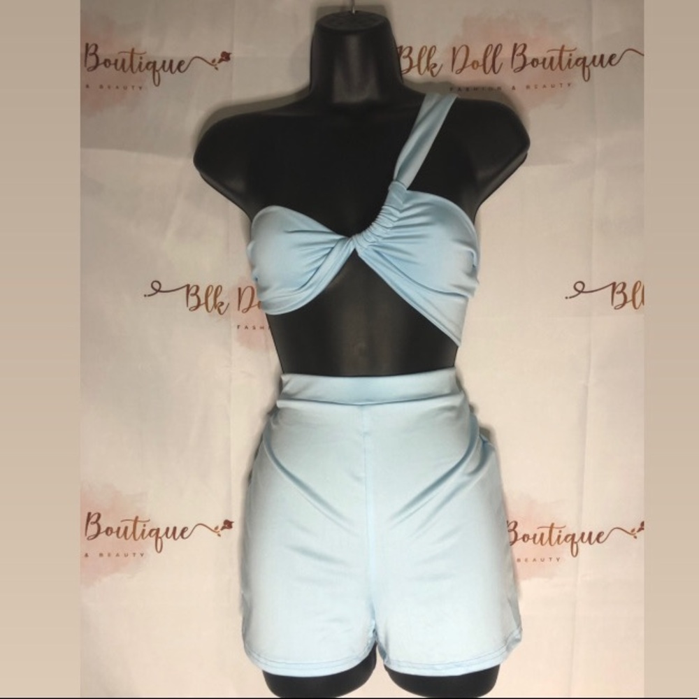 Blue Crop Top with Shorts Set